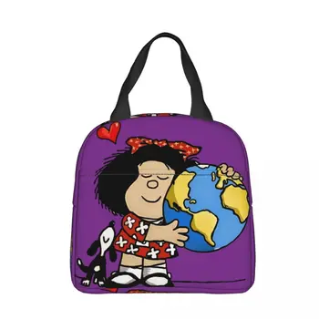 Puppy World Pattern Cooler Lunch Box Mafalda Quino Comics Mountaineering Thermal Insulation Portable Food Bag