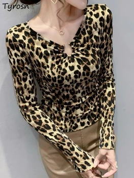 S-4XL marškinėliai Moterys Elegantiškas Vyraujantis dizainas Žavingos brandžios moterys Gatvės drabužiai Leopardas Atostogos Visos rungtynės Europos stilius Kasdien