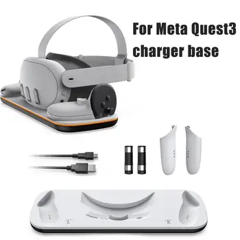1 Meta Quest3 VR ausinių įkroviklio pagrindo 5V-2600MA dvigubo valdiklio kontaktinio įkroviklio stovo rankenos rinkinys Akumuliatoriaus keitimo dangtelis