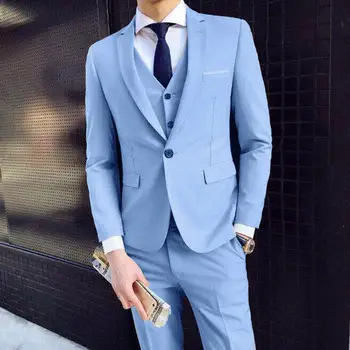 Vyrų oficialus kostiumas Aukščiausios kokybės vyriško vestuvinio kostiumo komplektas Oficialus verslo stilius Slim Fit Coat Kelnės Liemenė Šilkinis lygus audinys nuo raukšlių