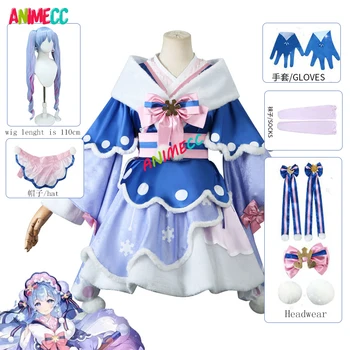 ANIMECC 2023 Snow Miku Cosplay kostiumo perukas Anime Mikuu Žieminė Lolitos suknelė Kepurė Plaukų drabužiai Helovino vakarėlio apranga moterims Merginos