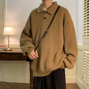 2023 New City Boys Pullover Autumn Polo Neck Sweater Vyriški Harajuku Retro Luxury Oversize Trikotažinis megztinis Korėjietiškas prabangus drabužis