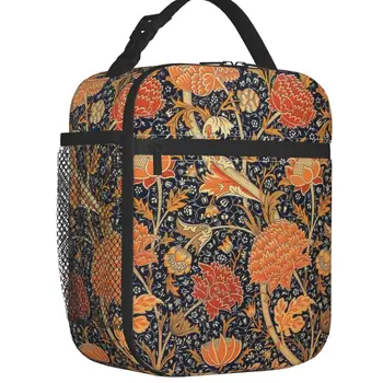 Custom William Morris Orange Cray Floral Art Lunch Bag Women Warm Cooler Insulated Lunch Box for Student School