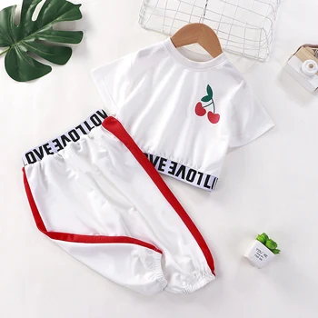 2021 Summer Girls Cute Cherry 2vnt Suit Baby Kids Vaikų laisvalaikio drabužių komplektas