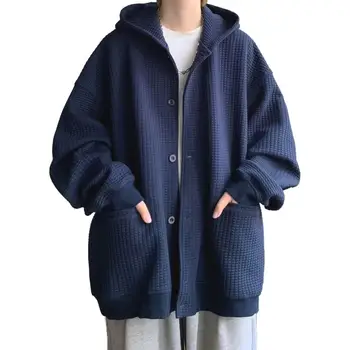 Džemperis Paltas Hip Hop Laisvas švarkas Vyriškas vaflinis paltas su gobtuvu Long jaqueta masculina