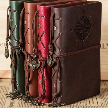 Zoecor Retro Spiral Notebook Traveler Diary Notepad Vintage Pirate Anchors PU Leather Note Book Replaceable Stationery Journal